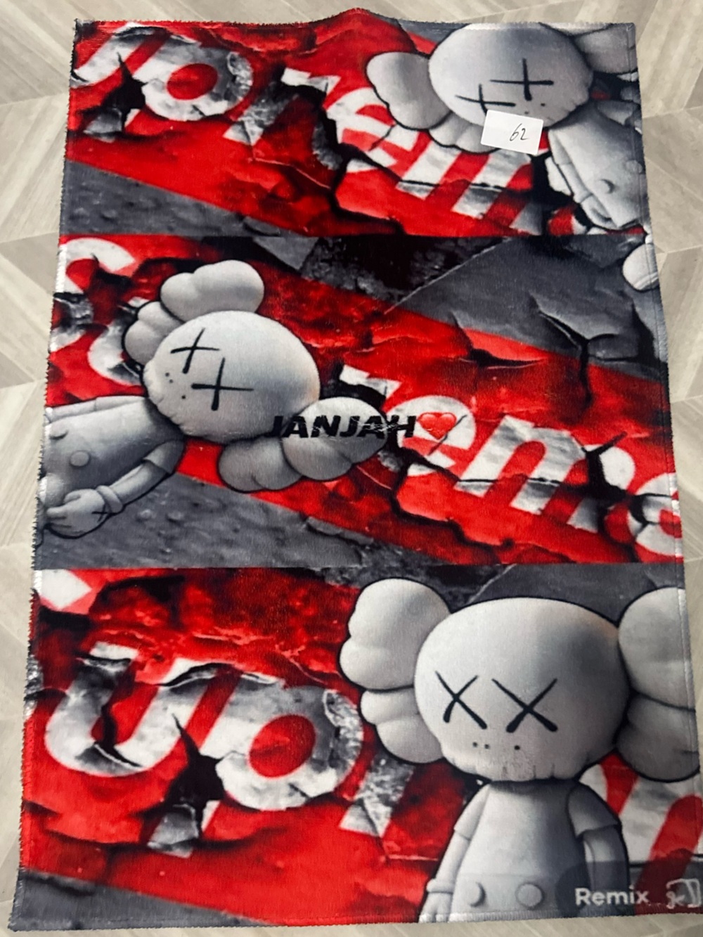 Graphic KAWS-style Red & Black Plush Rug/Wall Decor 35x24